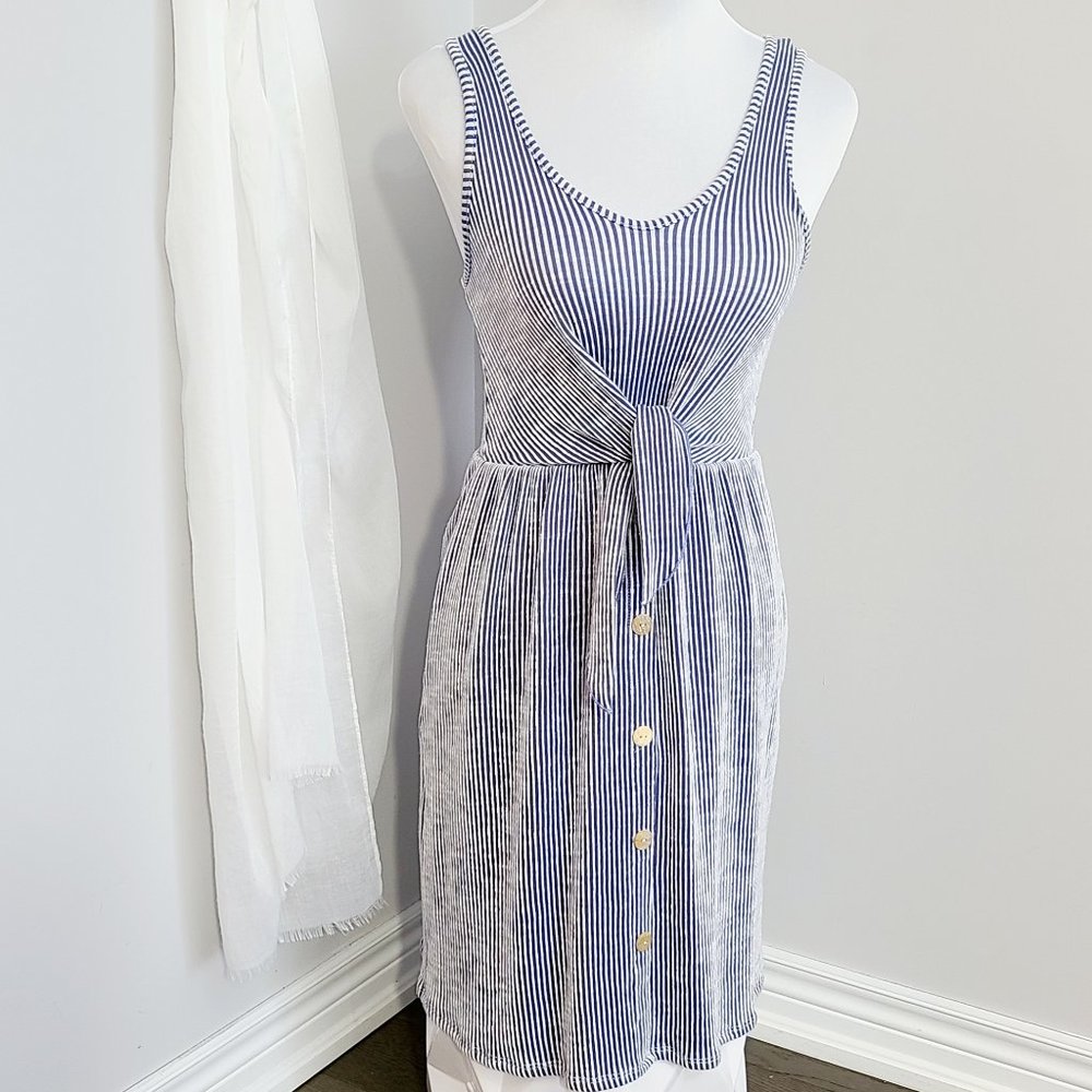Striped Blue and White Sleeveless Dress